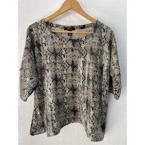 Style‎ Co Black White Snake Print Sequins Blouse sz Medium Mob Wife Old Money
